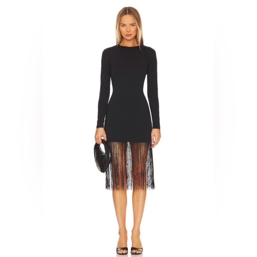 Amanda Uprichard x REVOLVE Honora Whimsy Preppy Old Money Fringe Black Dress S